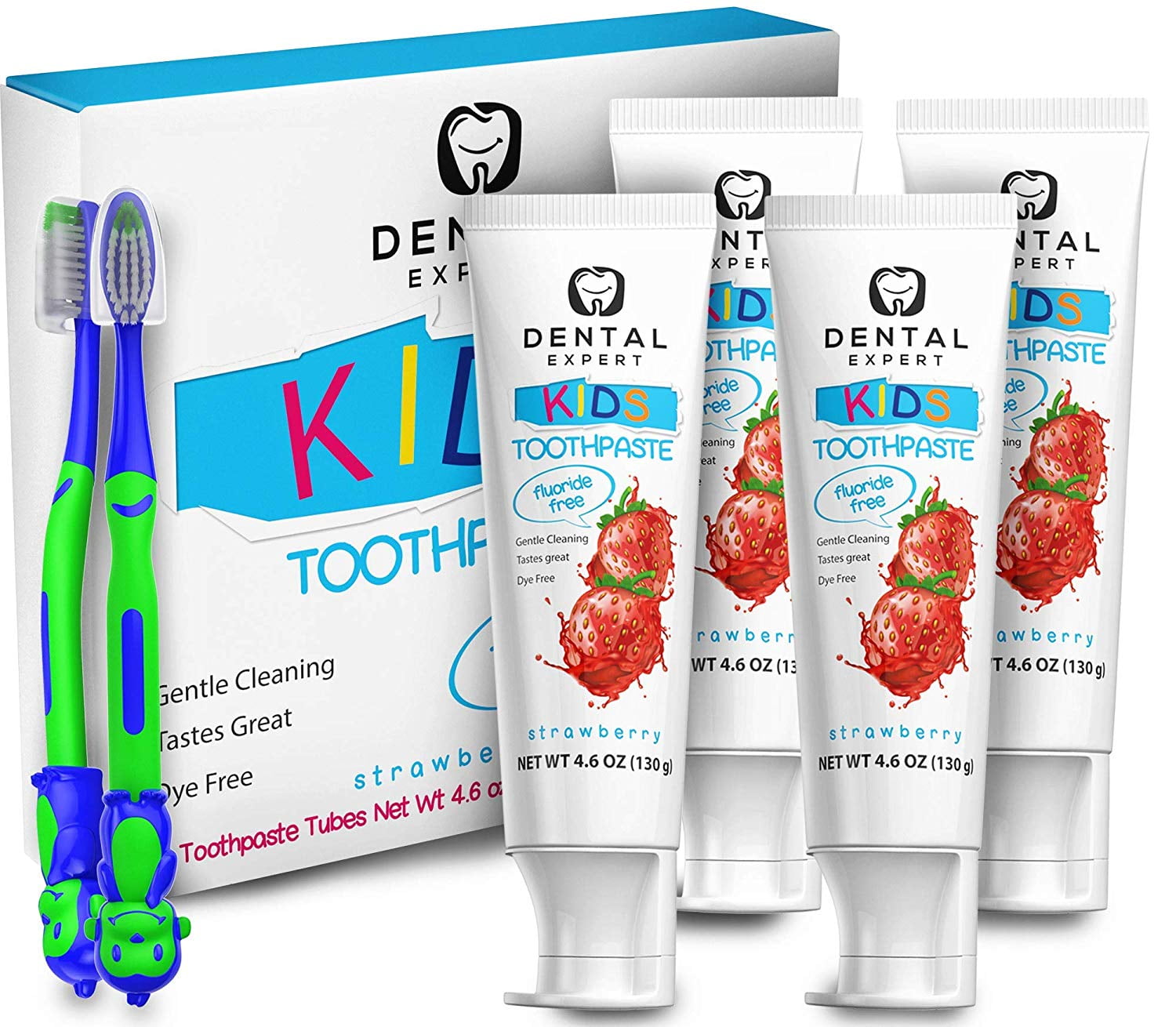 Dental Expert 4 Pack Kids Toothpaste 4.6oz [FluorideFree] Strawberry