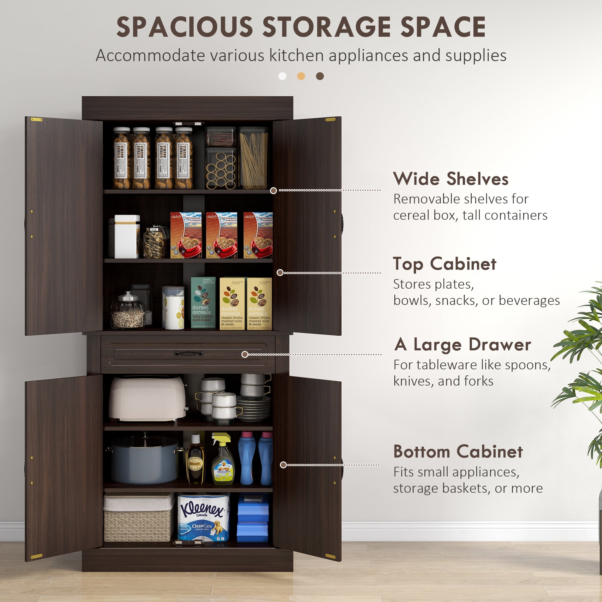 HOMCOM 71" Kitchen Pantry Cabinet - Farmhouse Style With 6 Doors, 3 Drawers, Microwave Countertop, White