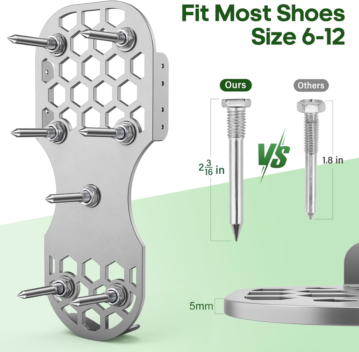 Aerator Shoes, Lawn Shoes for Grass with 5mm Metal Sole, Aeration Adjustable Straps, Fully Assembled Aerating Bend-Resistant Spikes - Black