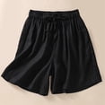 thumbnail image 3 of Bermuda Shorts for Women Cotton Linen Lightweight Elastic Waist Wide Leg Loose Fit Casual Shorts with Pockets, 3 of 4