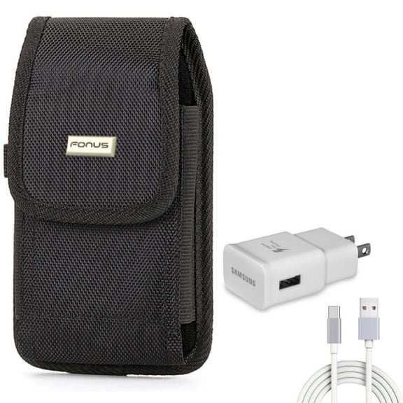 6ft USB Cable Type-C Fast Home Charger w Holster Rugged Case Belt Clip for Motorola One Zoom, Moto Z4 Z3 Play Z2 Play Force Z Force Droid, Revvlry Plus, Edge Plus, G7 G6 G Stylus 5G (2022)