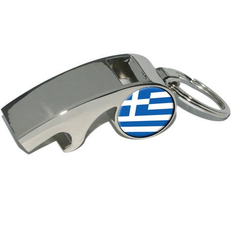Greece Greek Flag, Plated Metal Whistle Bottle Opener Keychain Key Ring by Graphics and More