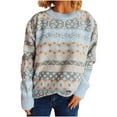 thumbnail image 2 of Felirenzacia Women's Casual Jumpers, Nordic Knit Pullover, Crew Neck Long Sleeve Sweater with Geometric Pattern, 2 of 5