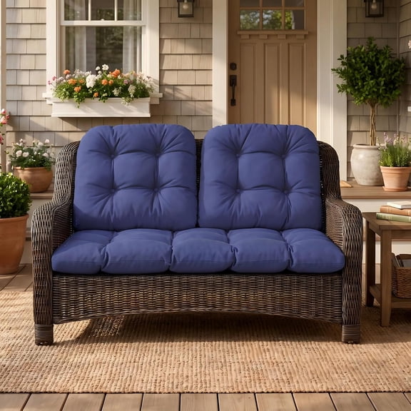 Outdoor Wicker Chair Cushions, 44×19×4 in, Waterproof, Navy Blue | 3 Piece Patio Cushions Set, Bench Cushion for Outdoor Furniture, Outdoor Cushions for Loveseat, Swing, Settee, Fade Resistant