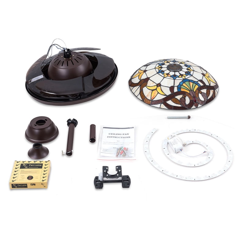 42” Retro Stained Glass Ceiling Fan – Invisible Blades, Remote, 3-Speed 3-Color-480620