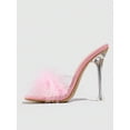 thumbnail image 5 of Women Fluffy Clear Strap Stiletto Heeled Sandals  Glamorous PVC Mule Sandals For Summer, 5 of 7