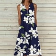 thumbnail image 2 of VBVC Women's Floral V-Neck Maxi Dress,Sleeveless Button Detail Flowy Dress For Women,Ladies Summer A-Line Beach Boho Sundress with Pockets,Navy,S-5XL, 2 of 6