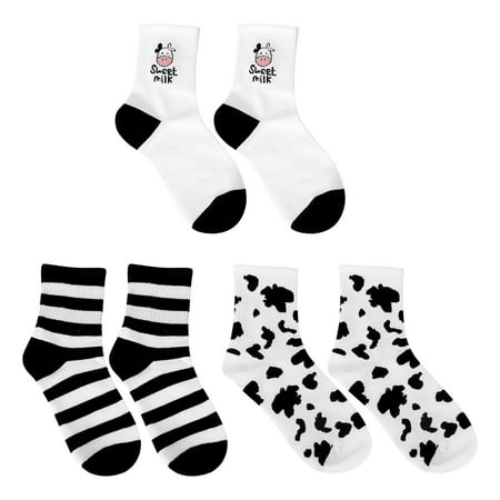 

NUOLUX Socks Cotton Striped Calf Length Black Absorbing Swear Breathableanti Ankle Pattern Stockings Cartoon White Cow Lovely