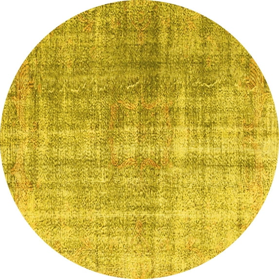Ahgly Company Indoor Round Abstract Yellow Contemporary Area Rugs, 7' Round