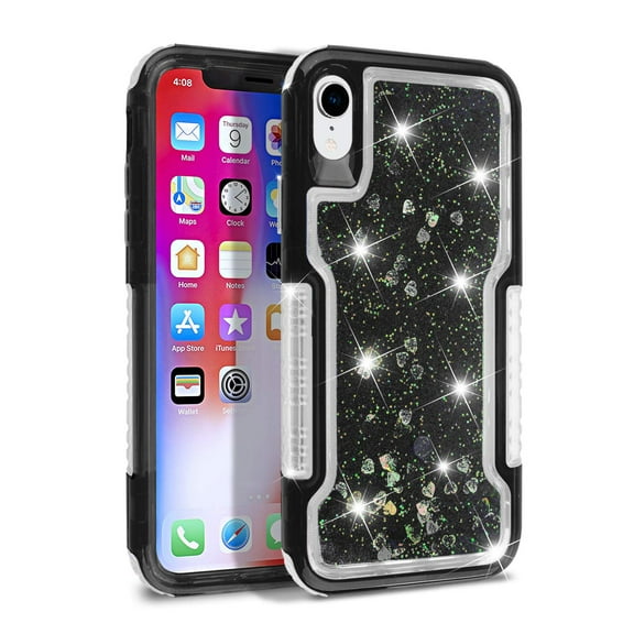 Mignova iPhone XR case,3 in 1 Clear Liquid Glitter Case Moving Hearts Shockproof Soft TPU Bumper Shell PC Frames Slim Fit Pretective,for Apple iPhone XR 6.1 inch case 2019 Release(Black)