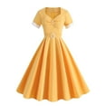 thumbnail image 2 of Women Vintage Dress 50s V-Neck A-line Dress 80s Fancy Dress Pleated Swing Party Dresses Bandeau Evening Dress Ladies Elegant Wedding Guest Gown Yellow M, 2 of 7