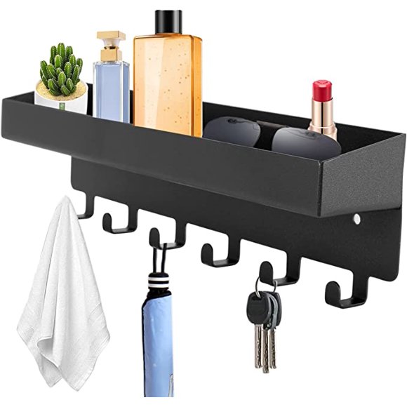 Jinsinto Wall Key Holder Wall Key Holder Black Wall Mail Rack Metal Vintage Key Storage Wall Mount Original Key Holder 6 Hooks for Living Room Bathroom Kitchen Office