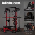 thumbnail image 3 of Mikolo Power Cage, Squat Rack with Dual Pulley Cable Crossover System, Multifunction Free Weight with Red Barbell and Weight Bench and 340LB Colorful Weight Plates, 3 of 15