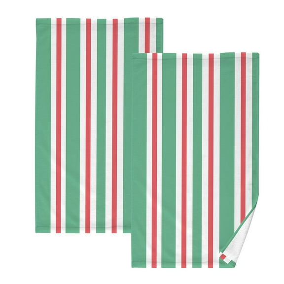 Ryvnso Green Red Stripe Cotton Hand Towels Sets Face Towel 2 PCs Bathroom Decorative
