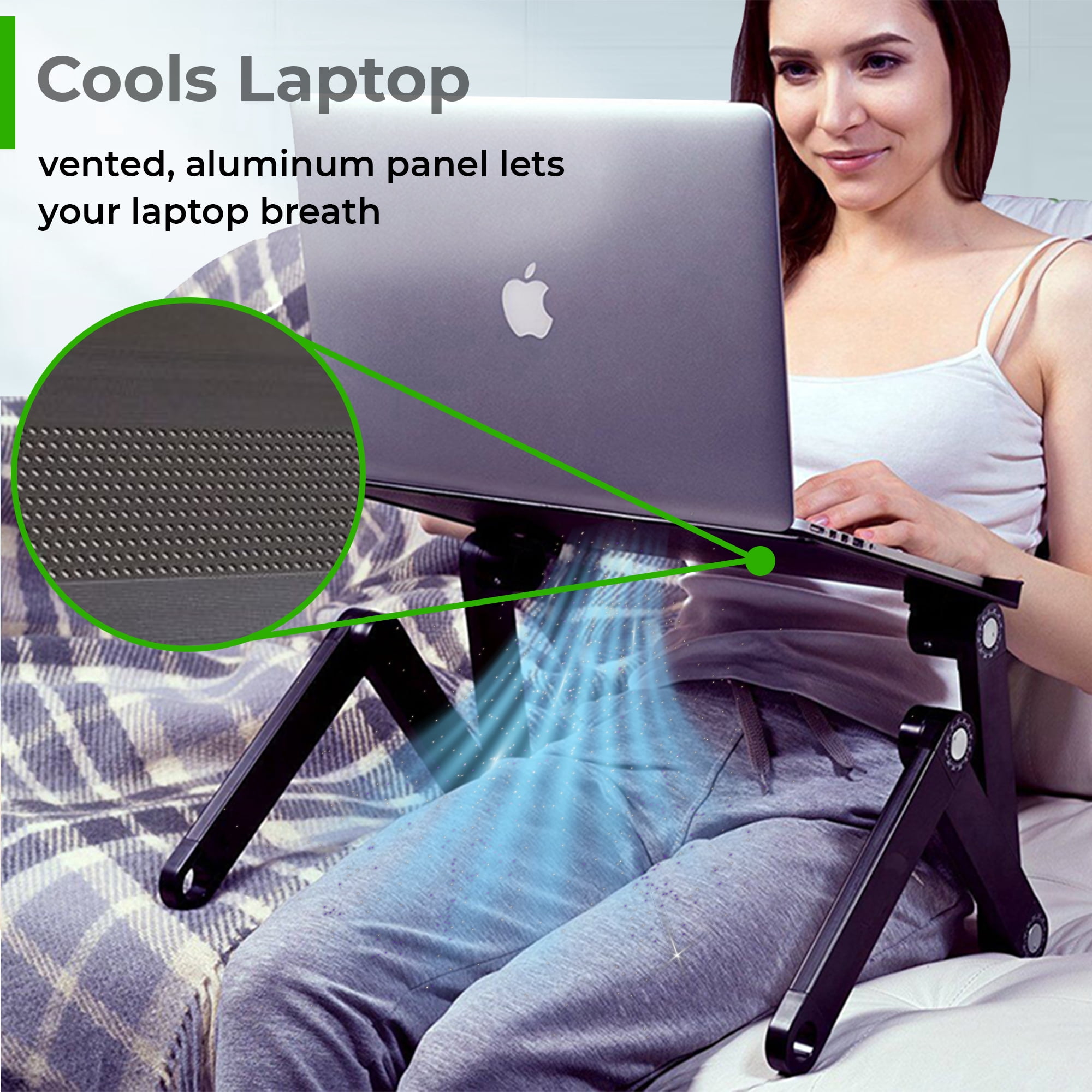 Adjustable Laptop Stand for Desk and Bed – WorkEZ Executive Aluminum Laptop Riser with Ergonomic Height & Tilt, Cooling Panel, and Portable Lap Desk Design
