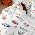thumbnail image 4 of Erosebridal Cartoon Sailboat Bedding Full Size, Nautical Ocean Bedding Sets Full Size, Vintage Vehicle Reversible Bed Set, Ultra Soft Bedroom Decoration, 7pcs, 4 of 6