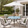 thumbnail image 2 of Round Outdoor Tablecloth with Umbrella Hole and Zipper, Light Blue Starfish Tablecloth with Elastic Waterproof, Summer Coastal Nautical Ocean Wooden Patio Table Covers for 55" - 60" Pool Tables, 2 of 9