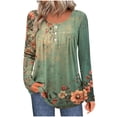 thumbnail image 2 of Blouses for Women Long Sleeve Crew Neck Tunic Tops Buttons Side Fall Shirts Army Green XL ,Family Gifts!, 2 of 6