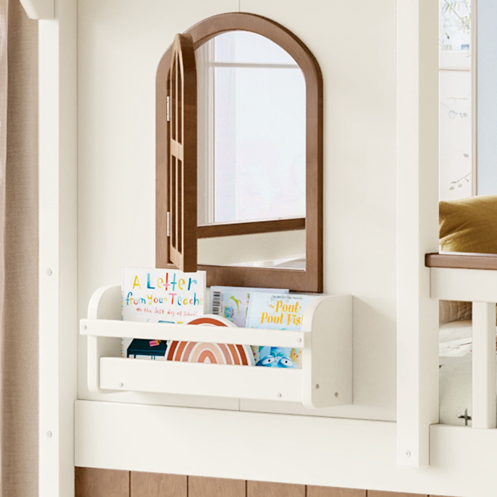 HOQBN Full over Full House Bunk Bed with Storage Stairs, House Bunk Bed with Window & Side Bookshelf, Solid Wood Bed Frame with Play Designed, Convertible Lower Space for Sleep or Play, Beige+Natural