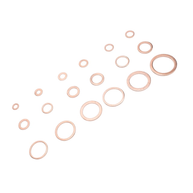 Copper Washers Assorted Kit, High Hardness Metric Copper Sealing Washers Tight Sealing Excellent Thermal Conductivity Portable 350 Pcs for Cars for Motorcycles