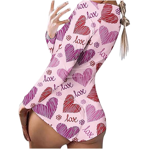 Mono Vintage Divertido de Manga Larga Con Cuello En V Para Mujer Con Estampado de Amor Cerca Del Cuerpo Odeerbi ODB-6