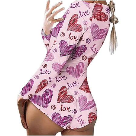 

REORIAFEE Cute Pajamas for Women Valentines Day Pjs Sets Nightwear Sleepwear Vintage Funny Long Sleeve V-Neck Love Jumpsuit Multicolor L