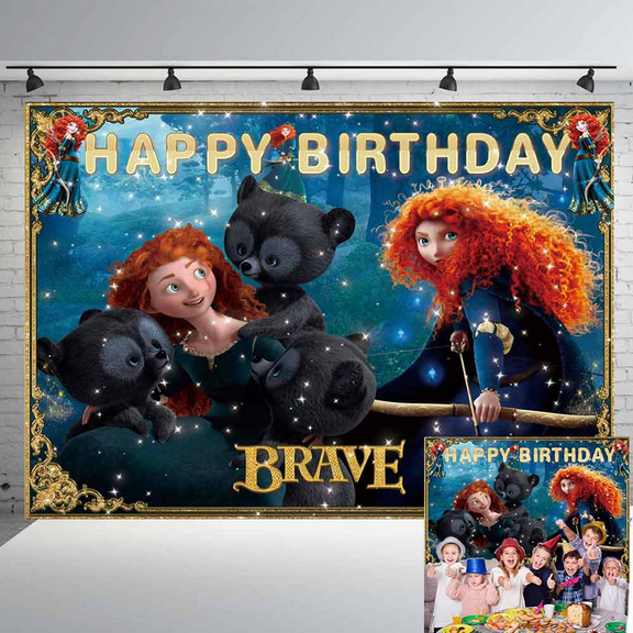 Brave Princess Party Supplies Backdrop Banner Poster Birthday Decorations Background for Photography Taspestry