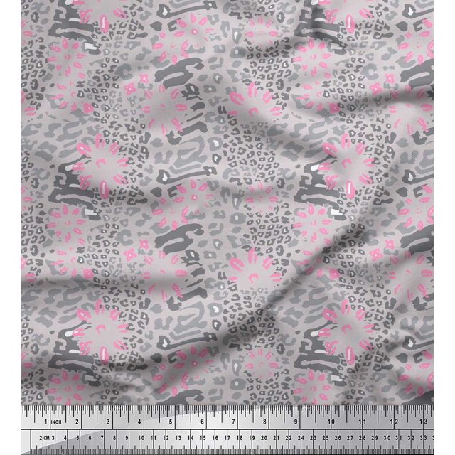 Soimoi Grey Heavy Satin Fabric Leopard Animal Skin Print Sewing Fabric Yard 54 Inch Wide