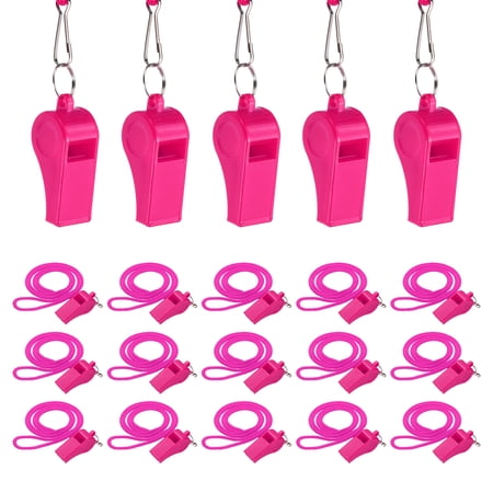 Uxcell Plastic Whistles with Lanyard, Training Sports Gather Whistles Loud Crisp Sound Colorful Bulk Whistle 20 Pcs & Fuchsia -Fitting for (Coaches/Referee/Outsides/Team Events)
