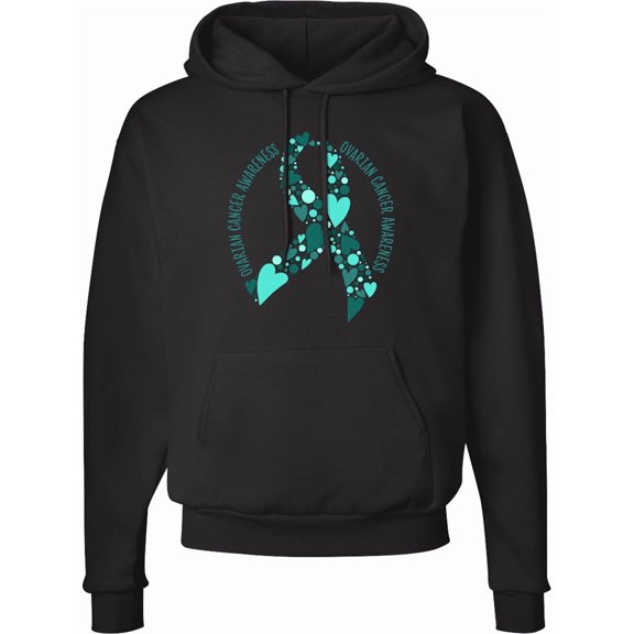 Inktastic Ovarian Cancer Awareness Teal Ribbon Made of Hearts Adult Hoodie Sweatshirt