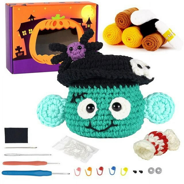 11 Styles Crochet Kit For Beginners Halloween Pumpkin Candy Bag Case Crochet Set DIY Gift For Starters Adult Kids DIY Knit Tool