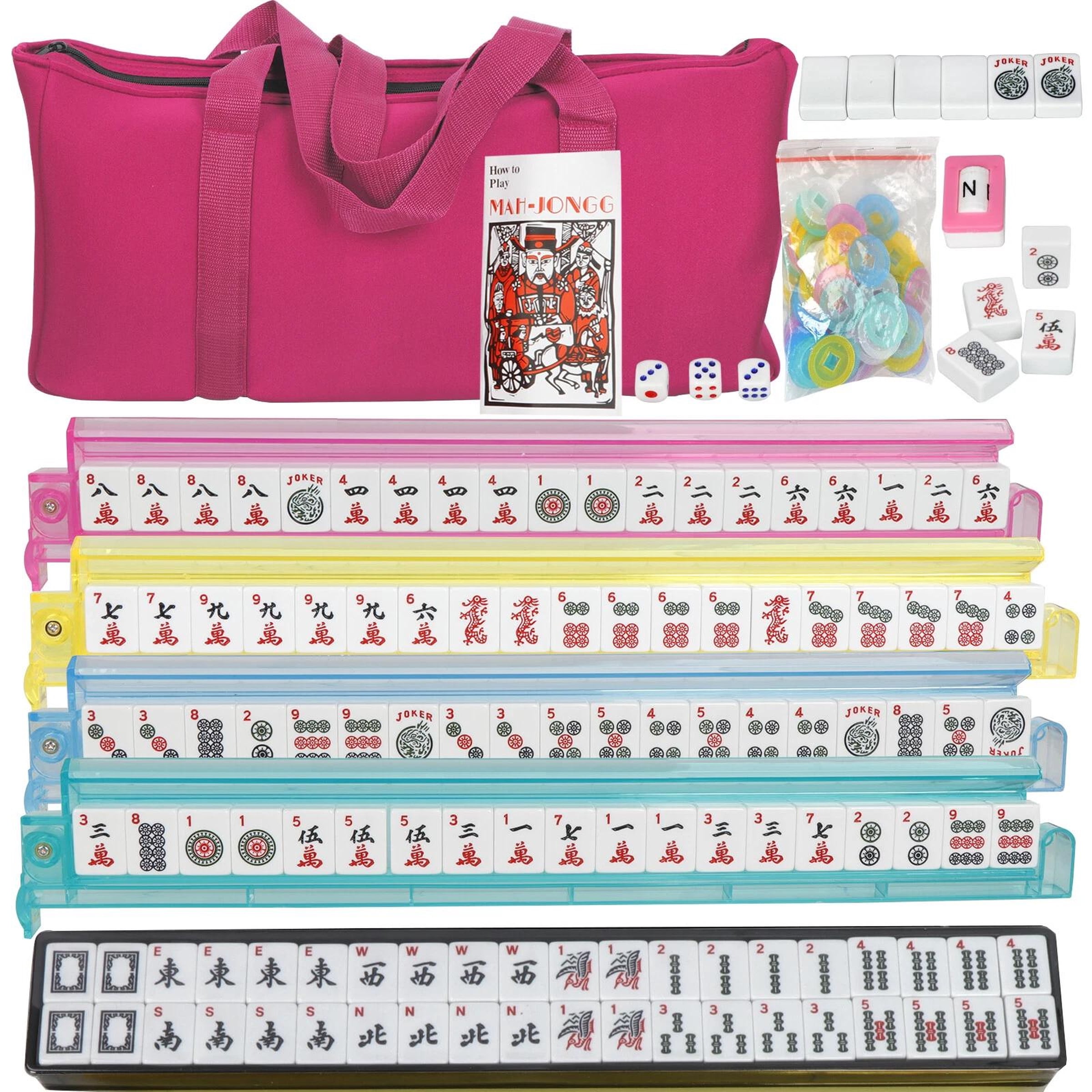 American Mah Jongg Mahjong Set with 4 All-in-One Rack Pushers Soft Bag 166 Tile