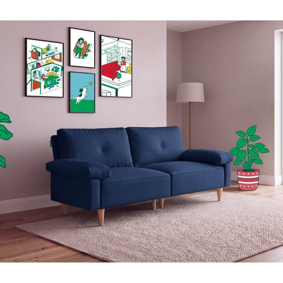 Sofá Cama Makora Yarvis Azul Lino 3 Posiciones con Soft Foam Reclinable