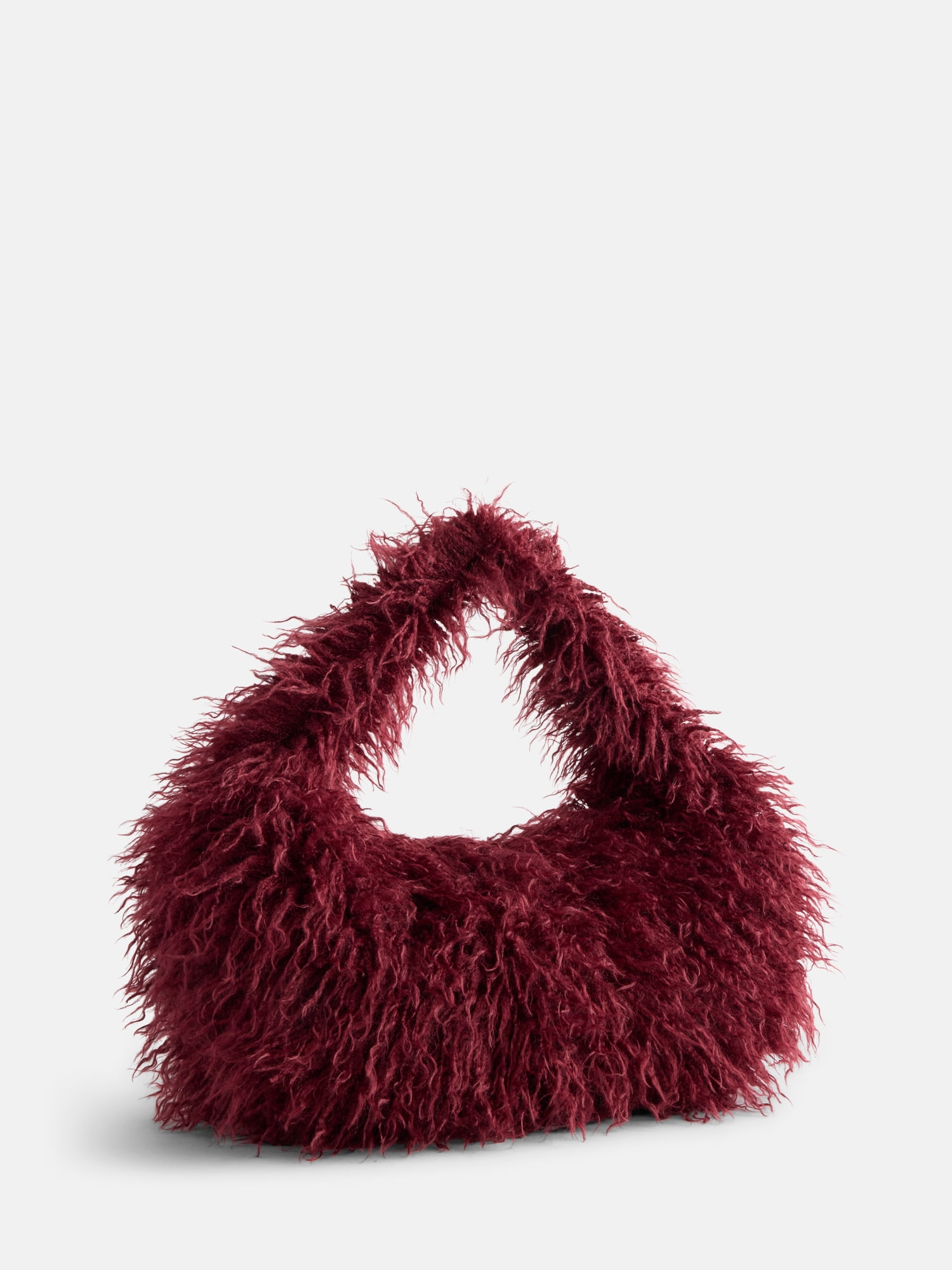 No Boundaries Women's Faux Fur Hobo Bag, Rich Red