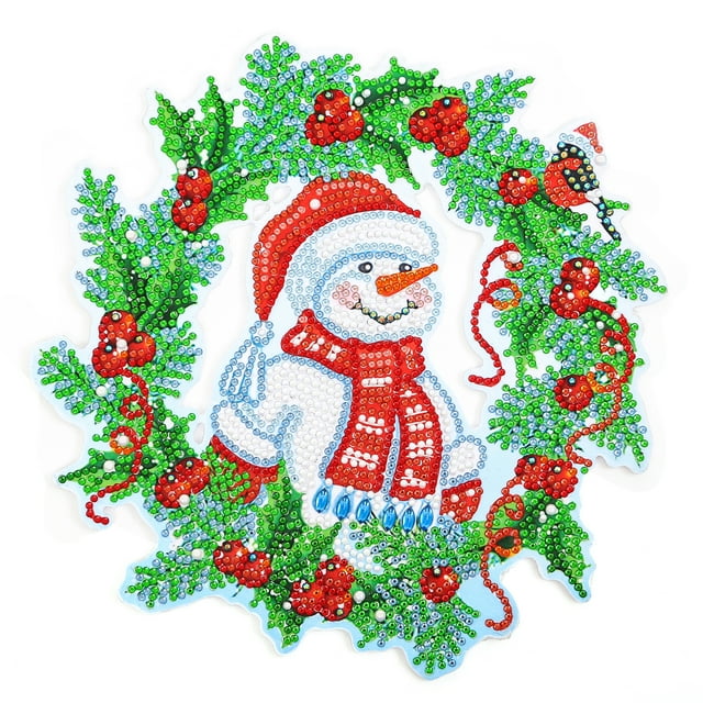 Pintura de diamante Guirnalda de Navidad con pintura de diamante 5D, guirnalda redonda DIY, juego de adornos para ventana, pared, puerta, decoración, adultos y niños Abanopi Pintura de diamante