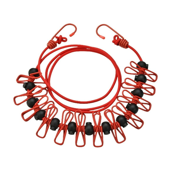 WHEANG Portable Elastic Travel Clothesline with 12Pcs Clothespins Travel Gadgets Retractable Elastic Laundry Clothes Line for Backyard Vacation Hotel Balcony Clothes Drying Line One Size Red