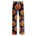 thumbnail image 4 of Halloween Pajama Pants for Women, Cute Neon Ghost & Pumpkin Graphic Lounge Bottoms with Adjustable Drawstring Waist, Soft Breathable Sleep Trousers, 1 Pair Yellow L, 4 of 5