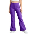 thumbnail image 2 of VV AVEORS Girls Flare Leggings Mid Waisted Bell Bottom Yoga Pants Fleece Ruffle Trim Bootcut Pant Dark Purple 120, 2 of 6