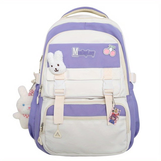 Mochila De Contraste De Color Kawaii, Mochila Escolar Con Múltiples Bolsillos, Mochila De Viaje Estilo Preppy, Mochila De Regreso A La Escuela
