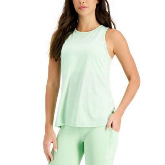 ID Ideology Womens Essentials Heathered Keyhole Back Tank Top Green Ash M