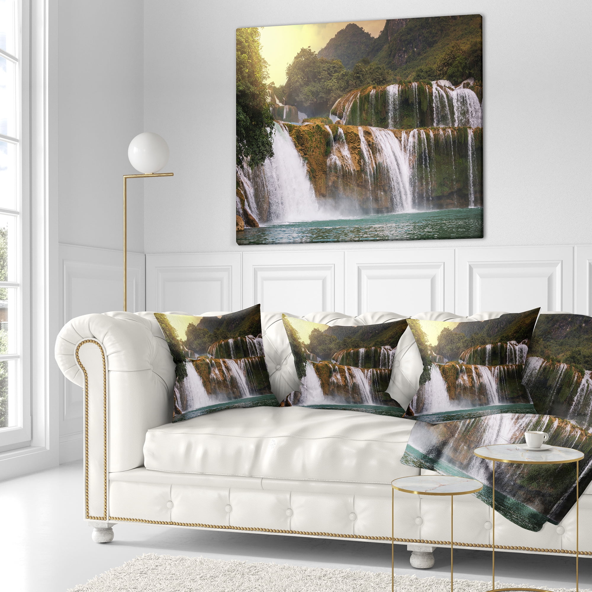 Designart Beautiful Waterfall in Vietnam - Landscape Printed Throw Pillow - 16x16
