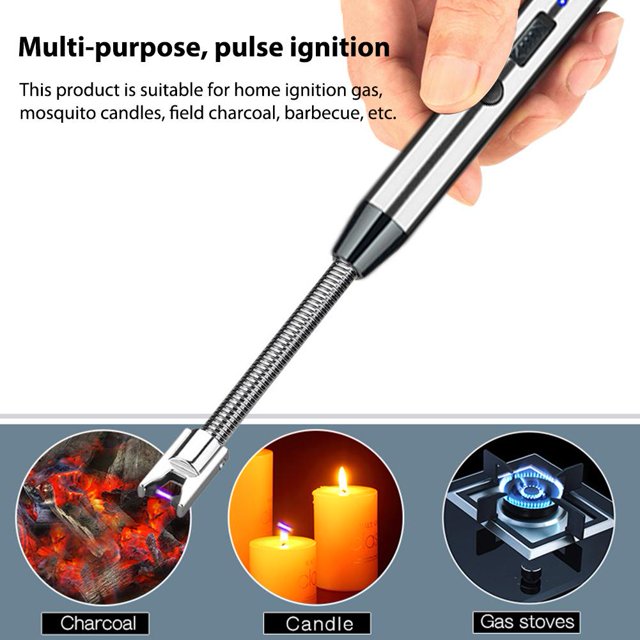 Encendedor de barbacoa eléctrico a prueba de viento USB Plasma Ignition para estufa de gas (plata) Likrtyny Batería de cocina