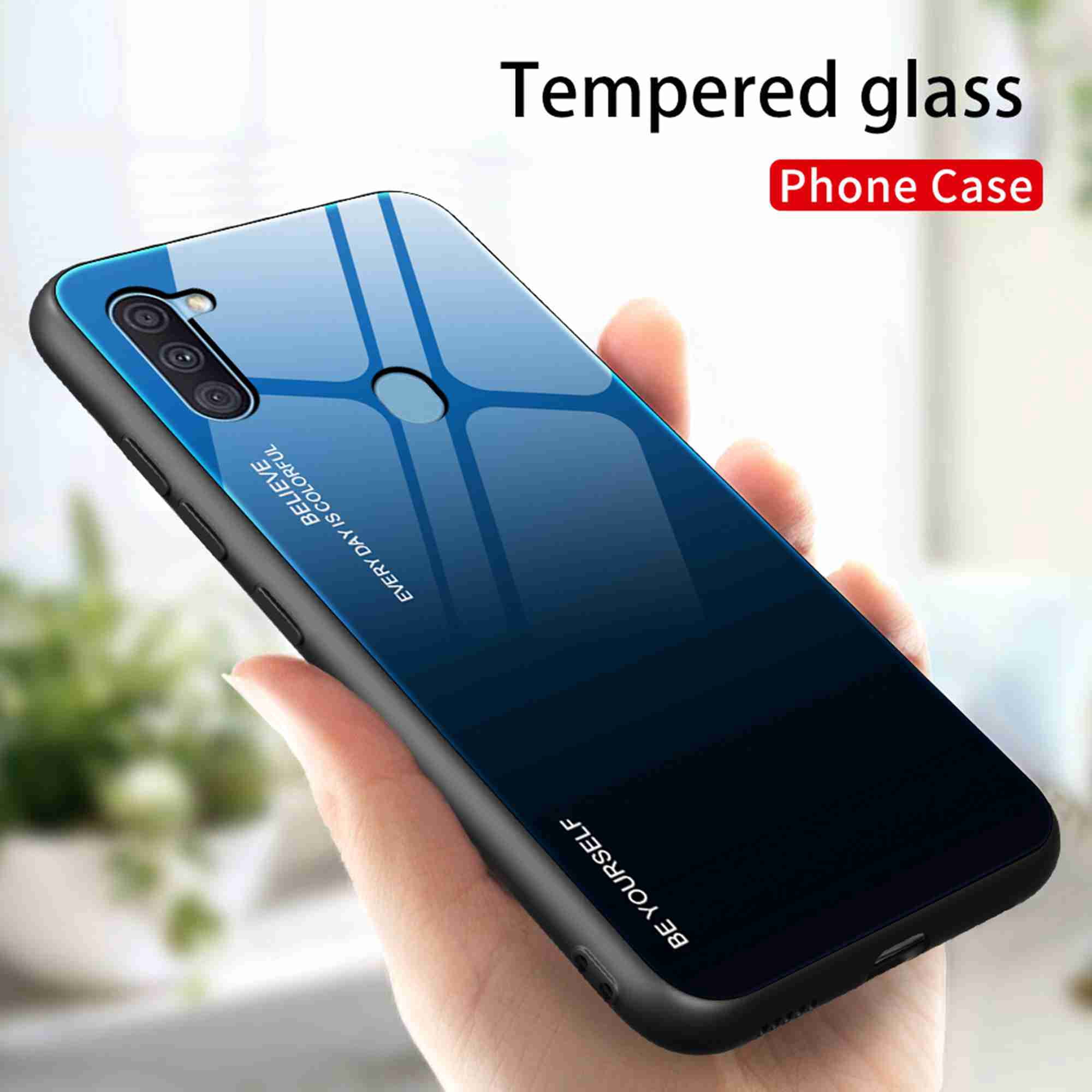 Dteck For Samsung Galaxy A11 Case Shockproof Luxury 9H Tempered Glass Back  Soft TPU Bumper Border Phone Case Slim Protective Cover, red - Walmart.com