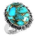 thumbnail image 1 of 925 Silver Ring For Women - Girls Copper Blue Turquoise Stone Silver Ring Size 7.5 December Birthstone Elegant Silver Ring Size 7.5 Gift For Ladies On Engagement 925 Gemstone Silver Jewelry, 1 of 6