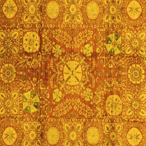 Ahgly Company Indoor Square Oriental Yellow Traditional Area Rugs, 4' Square