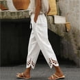 thumbnail image 2 of ZQUUVOU Linen Capri Pants for Women Drawstring Waist Cotton Blend Hollow Out Hem Ankle Length Casual Boho Cropped Trousers White, 2 of 7