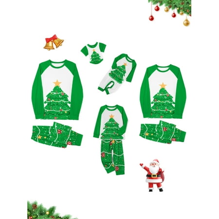 

AMILIEe Christmas Family Pajamas Matching Set Christmas Tree Print Holiday Loungewear Sleepwear PJs