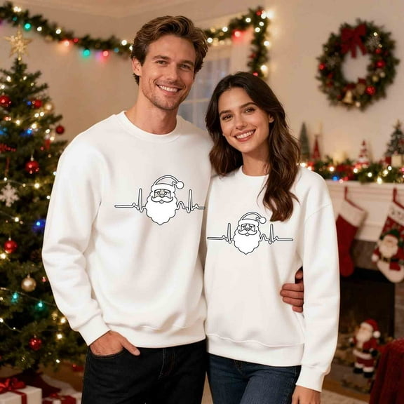 EchfiProm Mens Christmas Sweatshirts Light Up White Graphic Crewneck Xmas No hood Shirts for Men Winter
