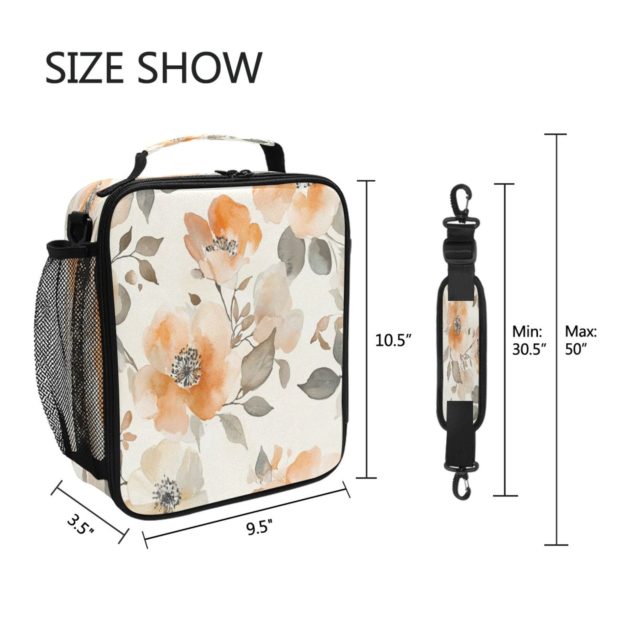 Square Lunch Bag 10.5*3.5*9.5 Inches Cooler Bag Lunch Bag Insulation Portable Durable Fashion Vibrant Cream Flowers