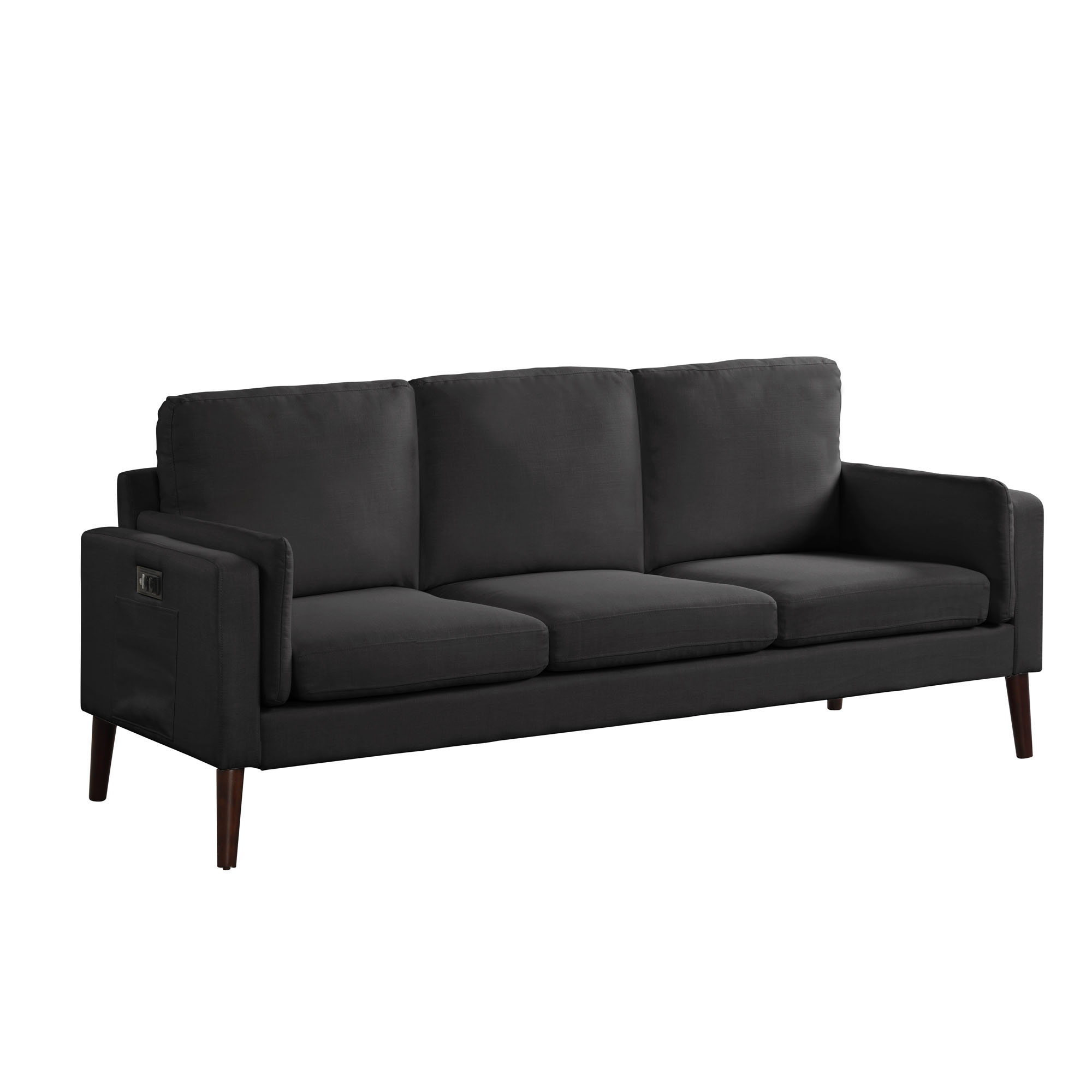 Elm & Oak Nathaniel Modern Sofa with Side Pocket and USB Power, Black Fabric Upholstery - image 4 of 10